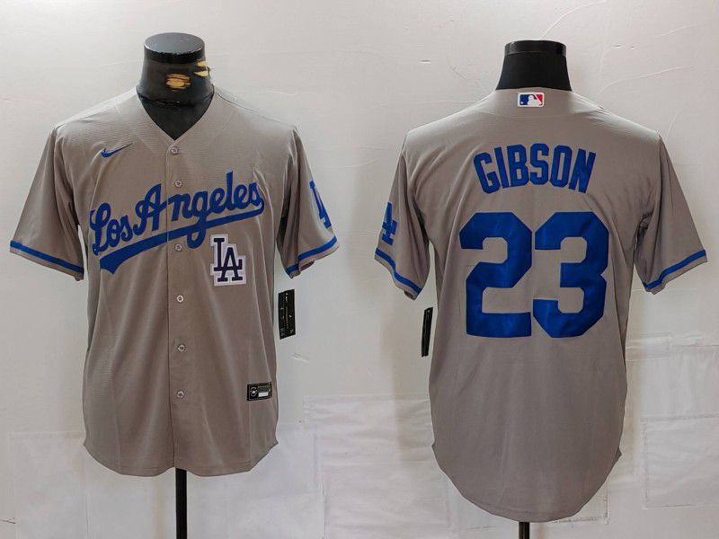Men Los Angeles Dodgers 23 Gibson Grey Nike Game 2024 MLB Jersey style 6
